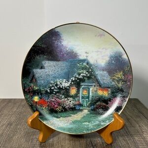 Knowles Thomas Kinkade Weather Vain Cottage Scene Plate with Floral Accents